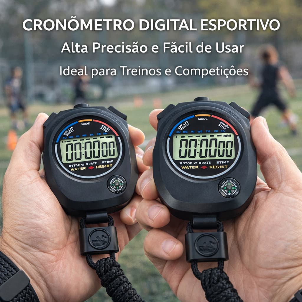 Kit 2 Cronômetro Digital Esportivo Função Relógio Alarme Calendário Bússola Cor preto
