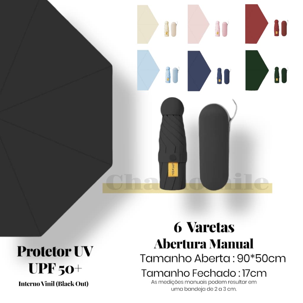 Guarda-Chuva Mini Cápsula de Bolsa Portátil Blackout Proteção Solar UV Sombrinha Dobrável  C/Estojo
