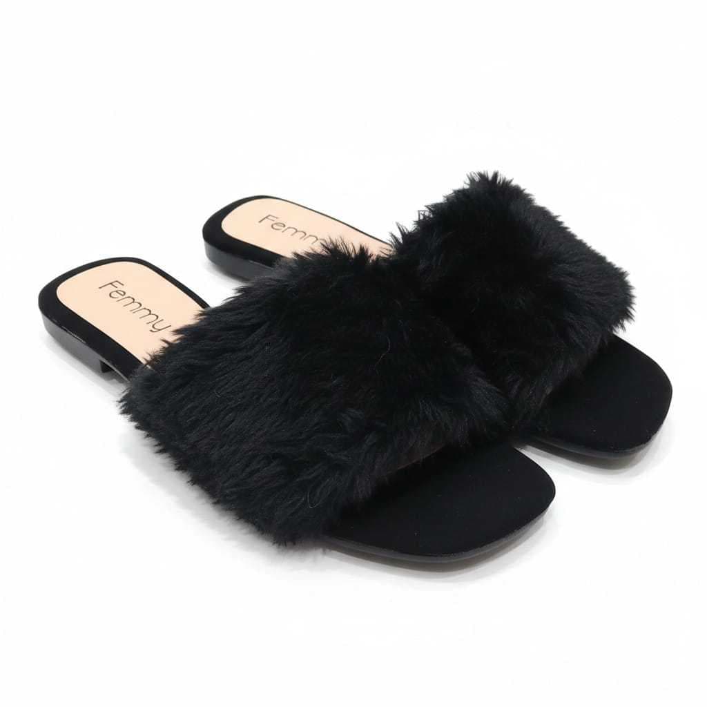 Pantufa Rasteirinha Pelúcia Luxo, Bico aberto, Rasteira com Pelinho Feminina - Chinelo de Quarto,  Do 34 ao 40