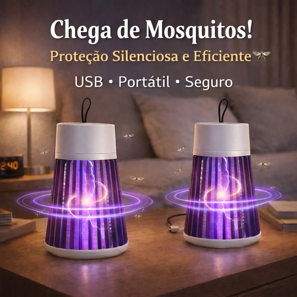 Kit Armadilha  Mosquito Repelente eletronico Led Pernilongo Insetos Recarregavel Luz UV Silenciosa