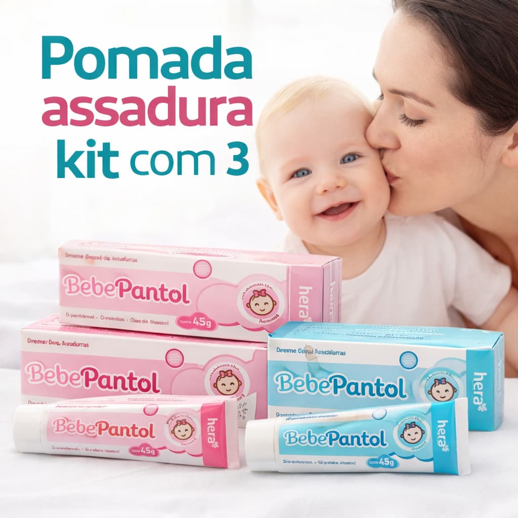 Kit com 3 Pomada assadura Creme Assadura Bebê Pantol 45g D-Pantenol Vitamina B5, óleo de amêndoas e óleo de girassol