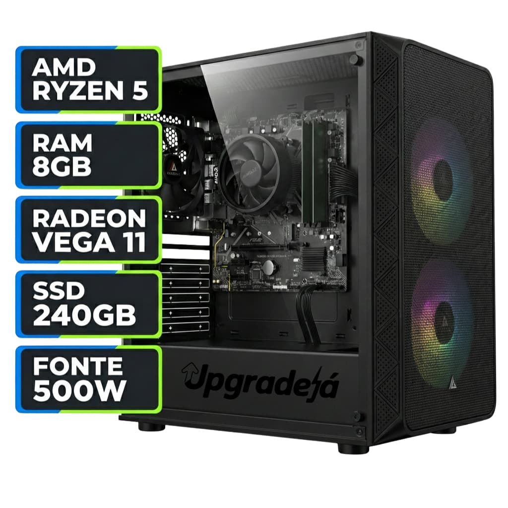 PC Gamer Enoque I, Ryzen 5 3400G, Radeon Vega 11, 8GB DDR4, HD 500GB, Fonte 500W