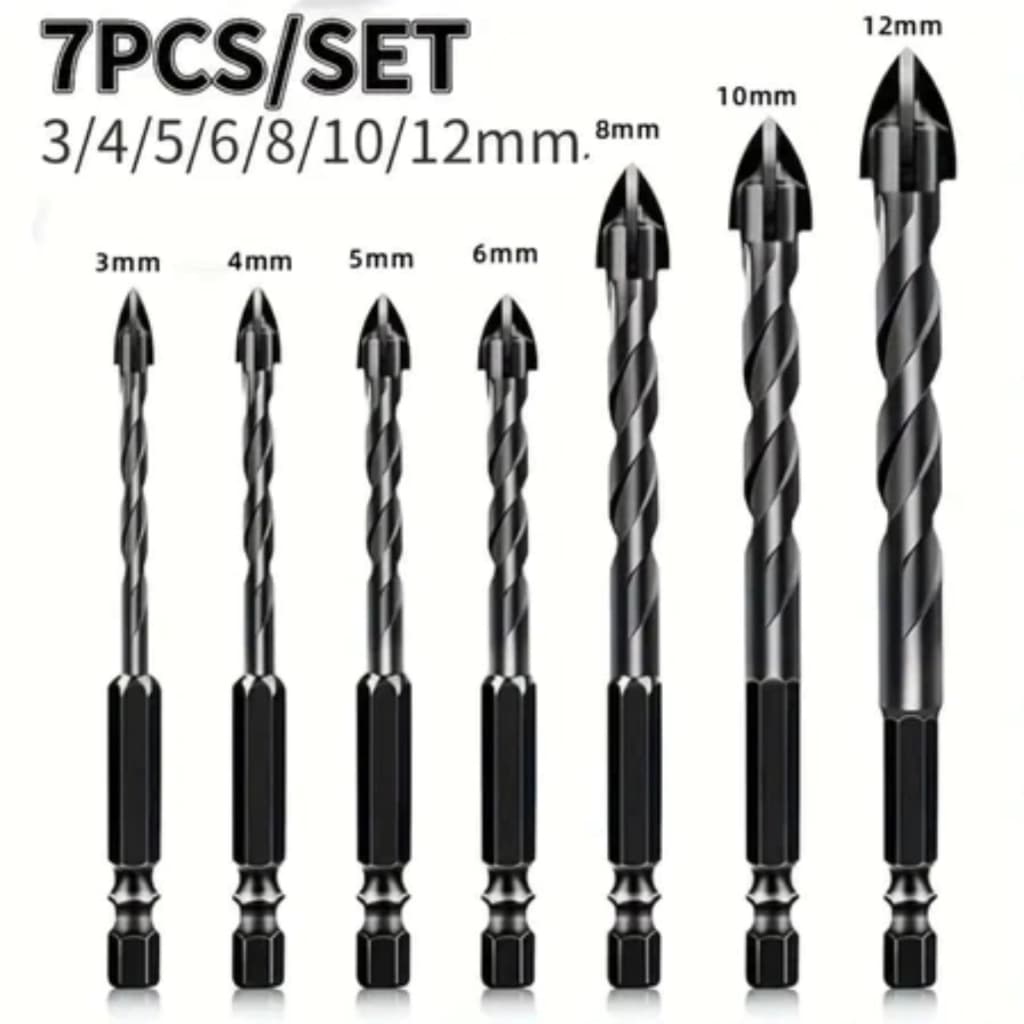 Kit 7 Brocas de carboneto Triangular Titânio Profissionais 3-12mm Para Fura Tudo
