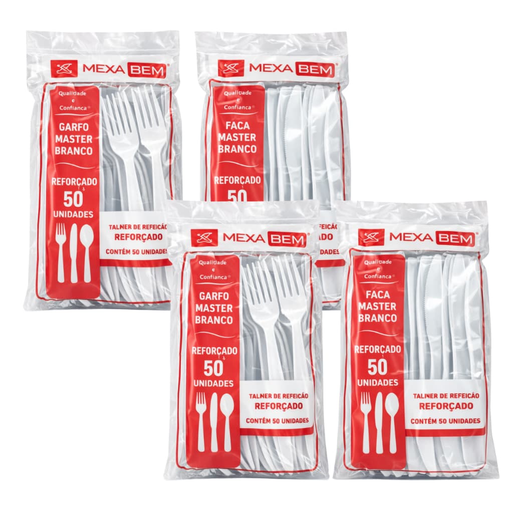 Kit Garfo e Faca Descartável 200 Unidades – 4 Pacotes de 50  Talheres Plásticos para Festa, Eventos