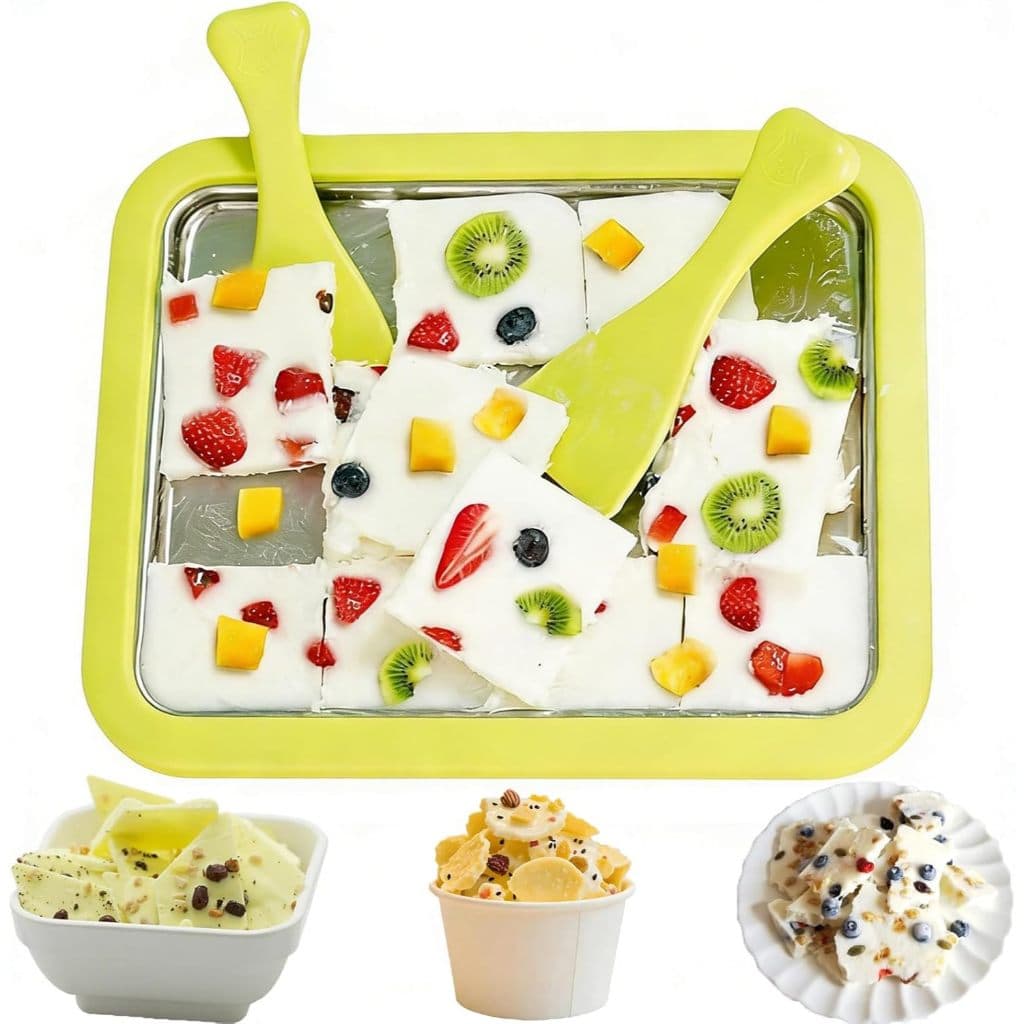 Máquina de fazer sorvete em rolo sem fio com chapa placa fria e duas espátulas para adultos e crianças