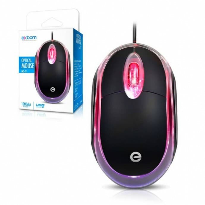 Mouse Óptico Cabo USB Led Com Fio Alta Precisão Designer Ergonômico Multilaser 1000dpi Cor Preto cabo resistente MONOLO