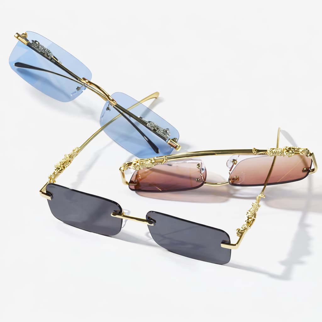 Óculos de Sol Cheetah de Metal Sem Aro Unissex Leopardo