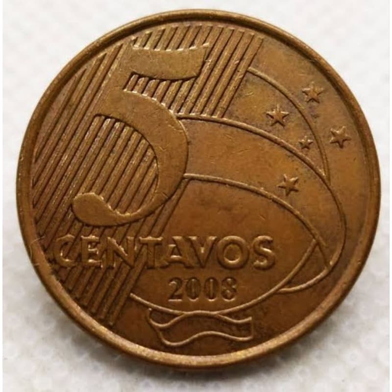 Moeda de 5 Centavos - 2008 - Data Escassa - Rara - Baixa Tiragem