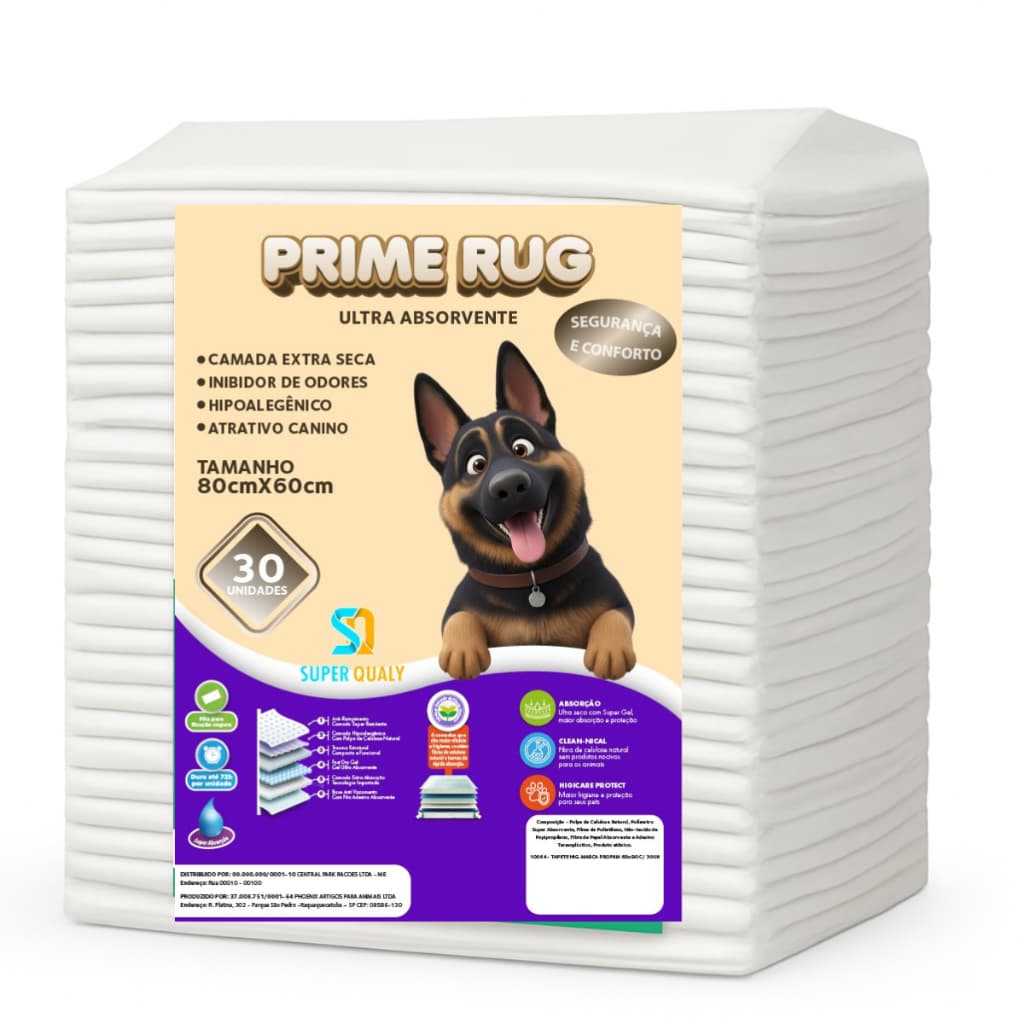 Tapete Higiênico Super Qualy Pet Prime Rug 80x60 Branco 30 Unid Camada Extra