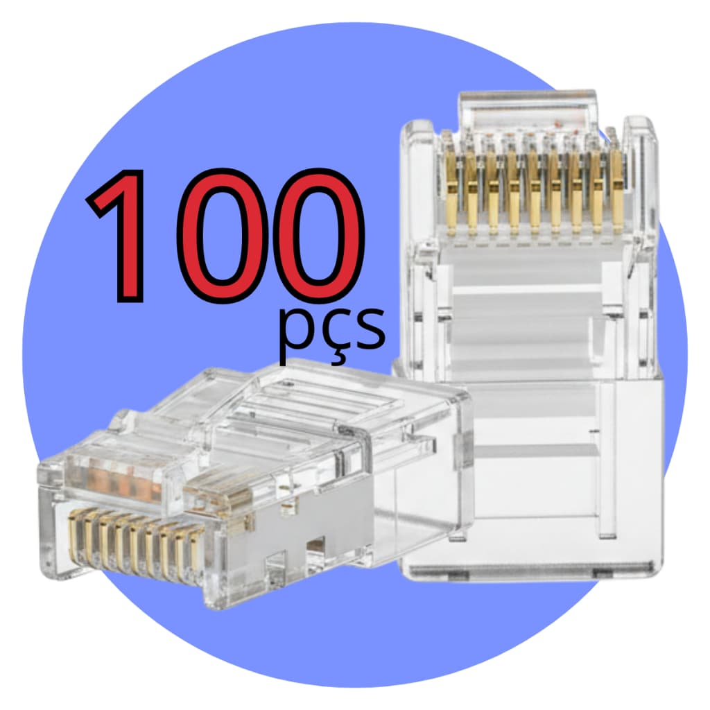 Kit 100/200/300 Conectores de Rede RJ45 Cat5e Robusto e Profissional