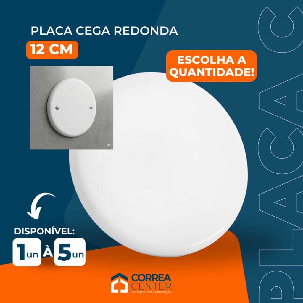 Placa Espelho Tampa Cega Redonda 4x4 12cm Acabamento Teto Caixa De Passagem Laje Gesso Eletrica Parede Kit