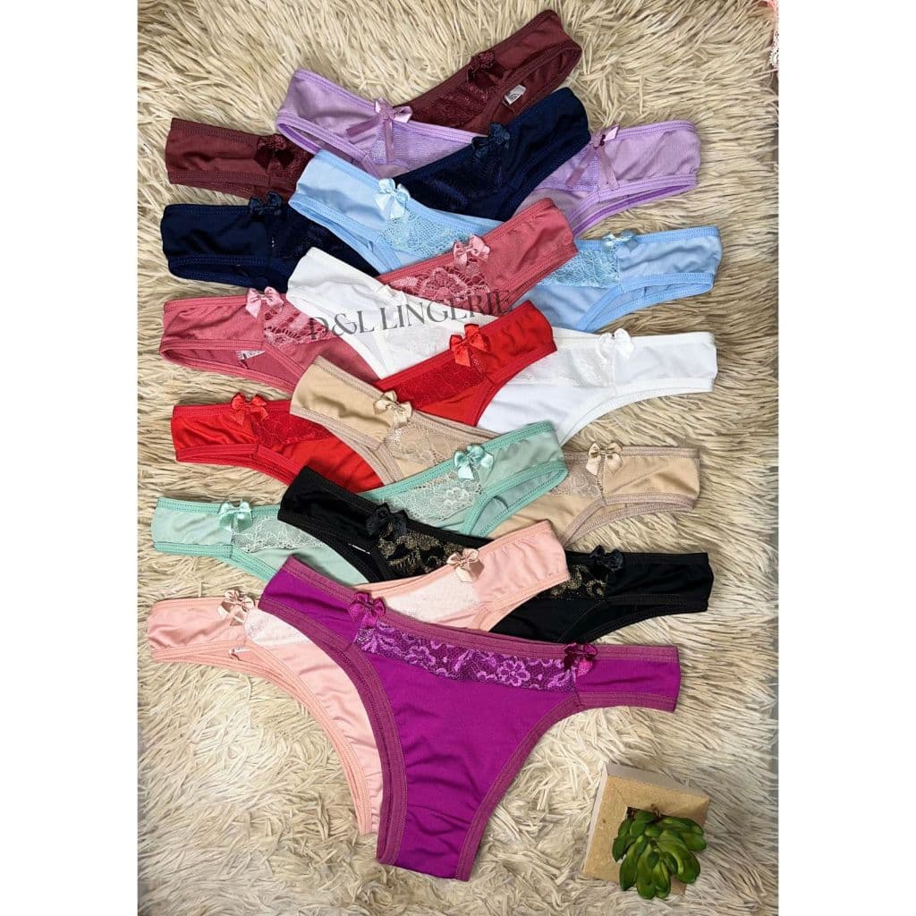 Kit 5 Calcinhas Tanga Conforto Microfibra com Renda Calcinha Feminina