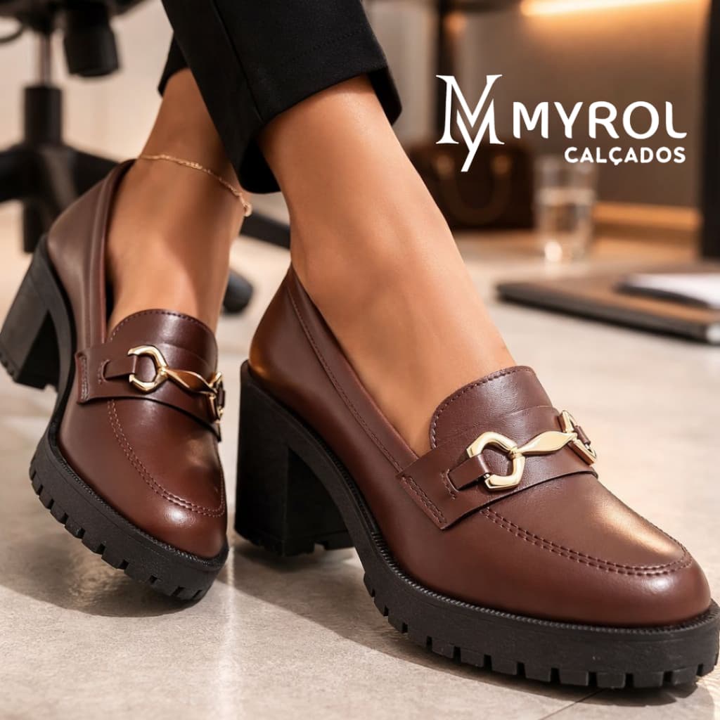Sapato Mocassim Salto Médio Tratorado Slip On Bridão