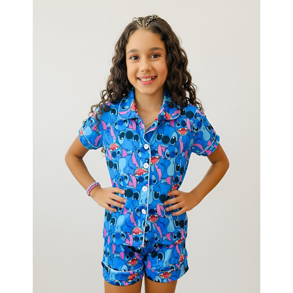 Pijama Americano Infantil Feminino Stitch Roupa de Dormir Personalizado