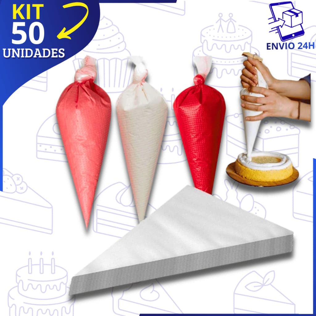 Kit 50 Saco De Confeitar Profissional Descartável Confeiteiro Confeitar Bolo Doces Cupcake