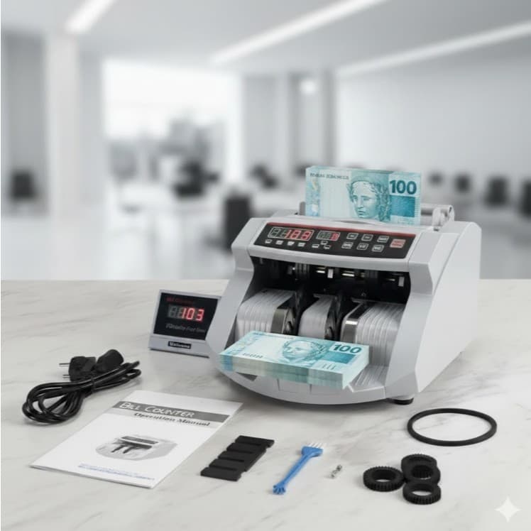 Máquina De Contar Dinheiro Cédulas Detecta Nota Falsa com Painel Auxiliar Bivolt