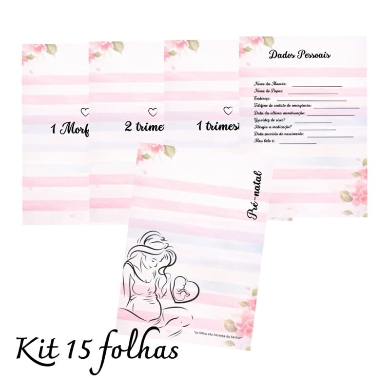 KIT DE FOLHAS DIVISÓRIAS PARA PASTA GESTANTE ACOMPANHAMENTO PRÉ-NATAL- MODELO LISTRAS K06