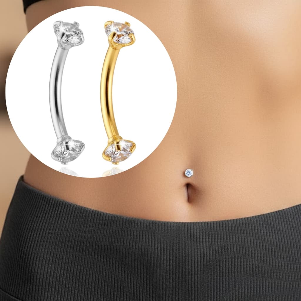 Piercing Umbigo Ponto de Luz Minimalista Delicado Aço Cirúrgico Anti Alérgico Feminino Acessórios Dourado Prata