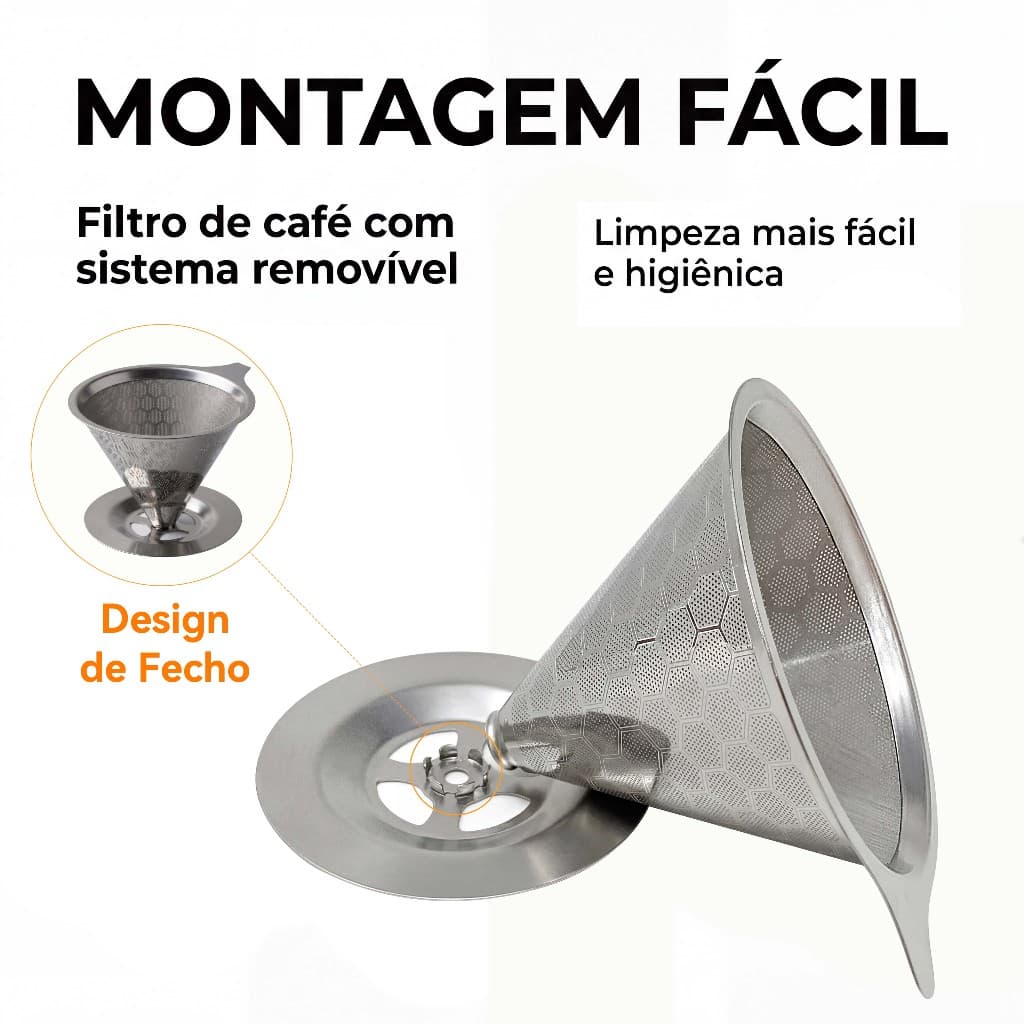 Coador de Café em Aço Inoxidável com Suporte Removível | Filtro Reutilizável para Café Gotejado