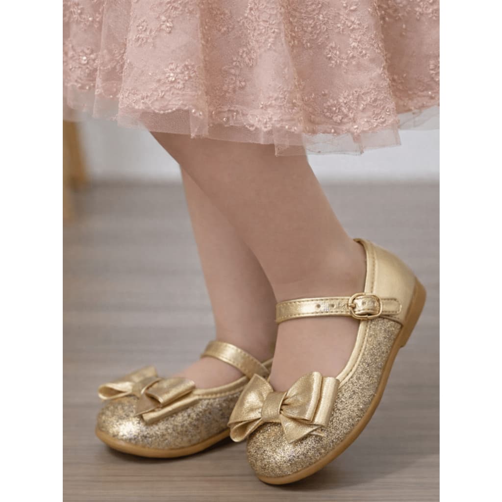 Sapatilha Bebê Menina Infantil Molekinha Com Glitter Cores Dourado, Preto e Ouro Rosado - 17 ao 25