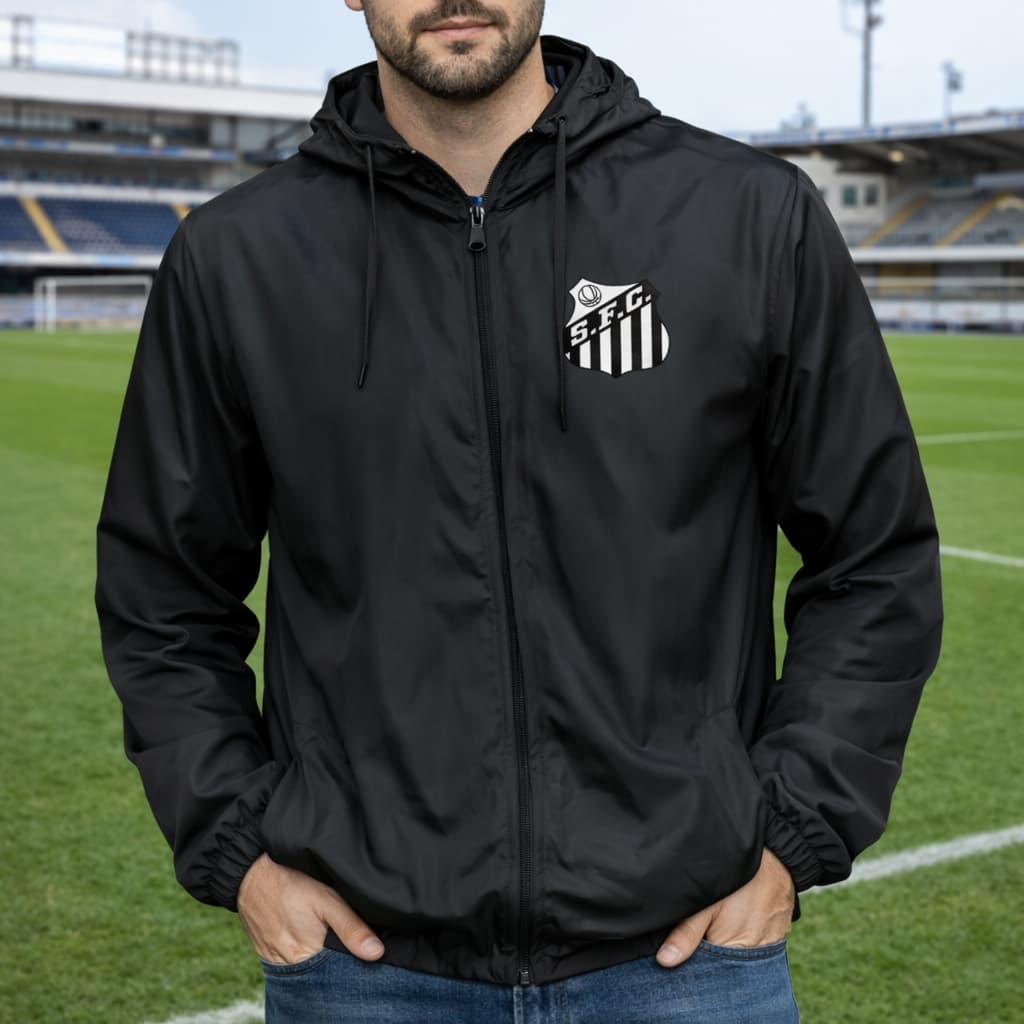 Jaqueta Corta Vento Santos Unissex Com Capuz Promoção Times futebol Torcedor
