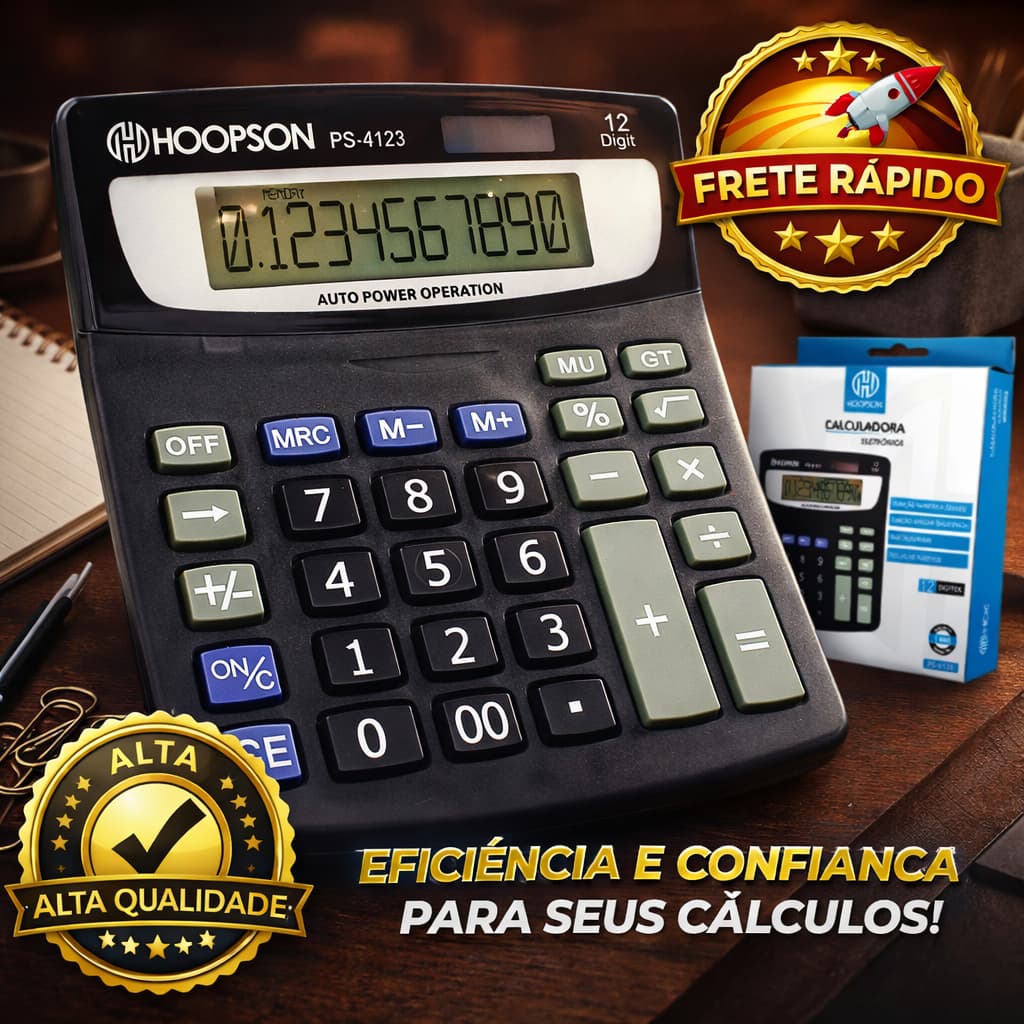 Calculadora de Mesa 12 Dígitos Grande Visor Cristal Profissional Escolar Escritório