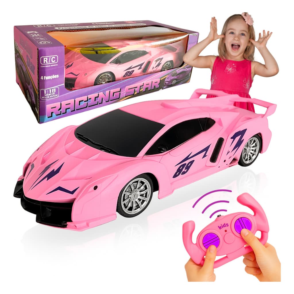 Carrinho De Controle Remoto Para Meninas Esporti - Carro Rosa Recarregável Controle Remoto