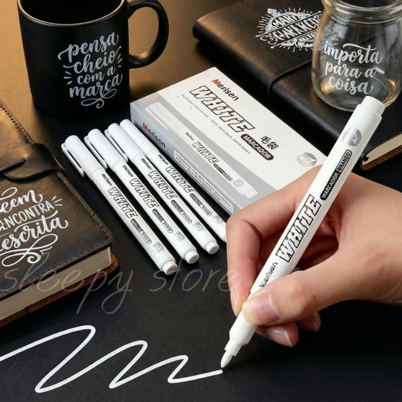 1/2/3/6/12PC Canetas de Destaque Brancas  Marcadores de Arte Cabeça Redonda 1mm - Desenho Criativo, Escola, Reparos