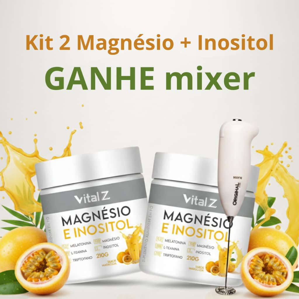 KIT 2 Magnésio + Inositol + Melatonina + Triptofano | Fórmula Noturna | MIXER BRINDE