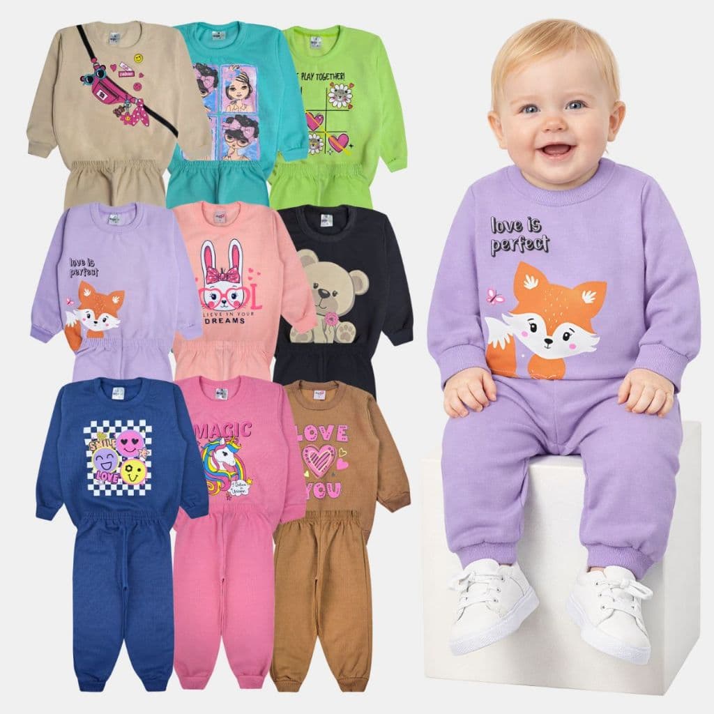 Kit 4 Peças Bebê Menina Inverno Conjunto Moletom P a 3 anos