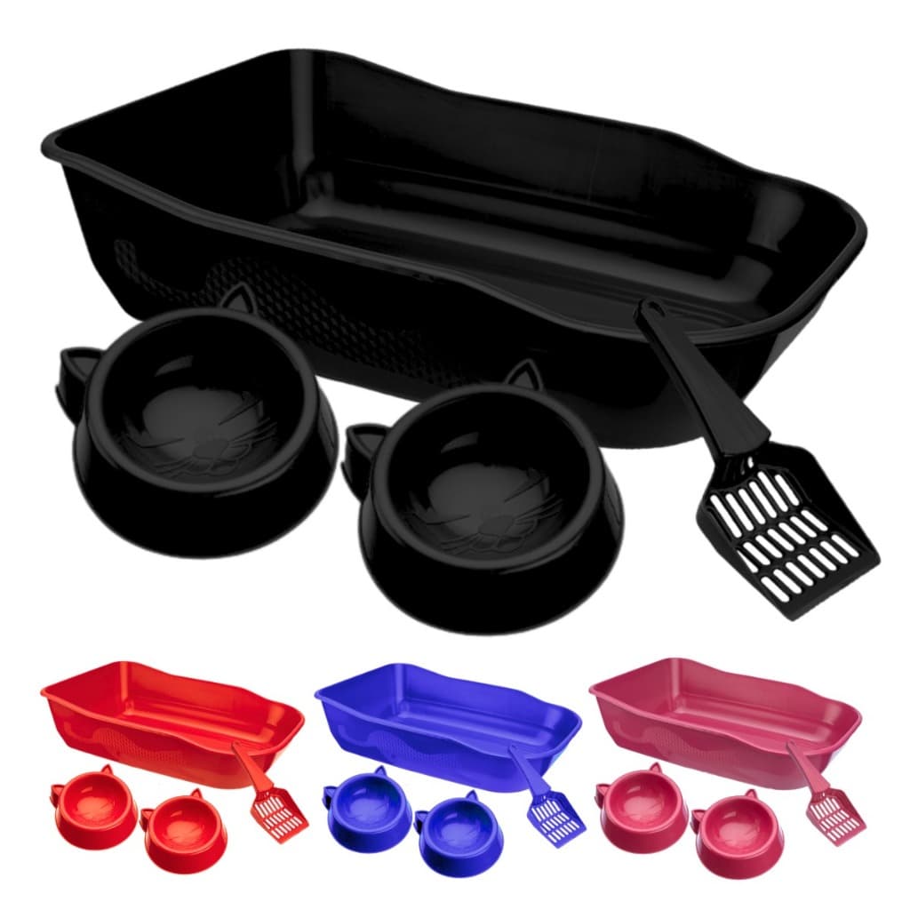 Kit Caixa de Areia para Gatos com Bandeja Pá Comedouro e Bebedouro Durapets kit 4 peças