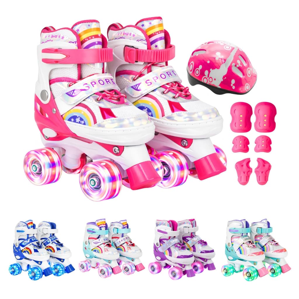 Patins Infantil 4 Rodas Ajustável Led + Kit Proteção Capacete