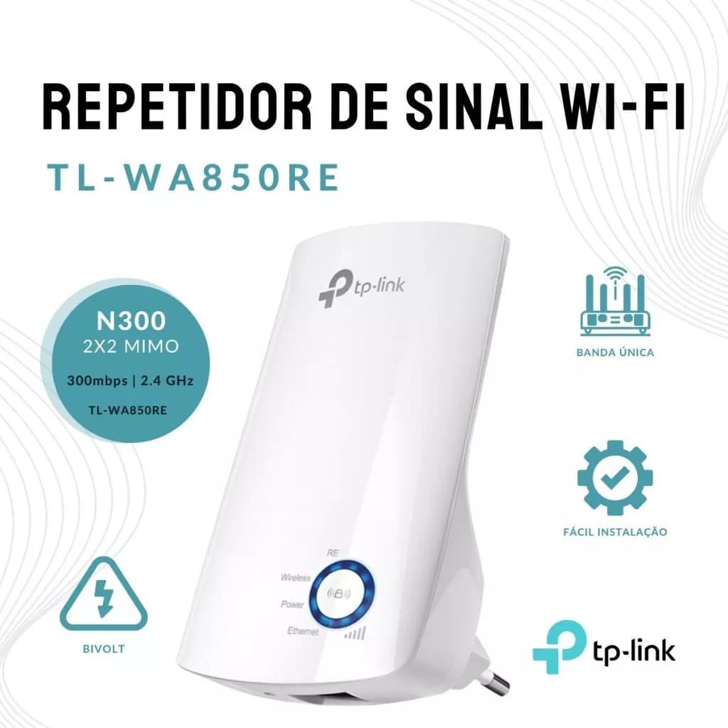 Repetidor Tp Link 850 Extensor de internet 300 Mbps Para ampliar sinal de Wifi - Original C/ NF fácil configuração -2026