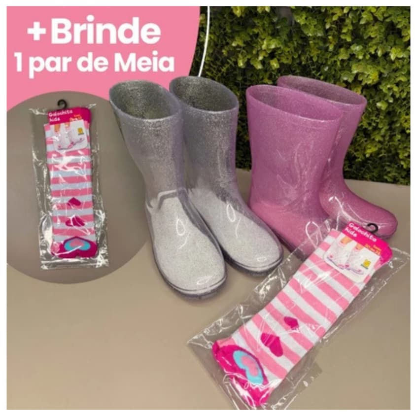 Galocha Infantil Impermeável Transparente Rosa ou Cristal
