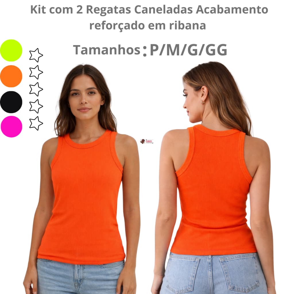 Kit 2 Blusas Regata Feminina Canelada Com Acabamento Em Ribana  Básica Moda