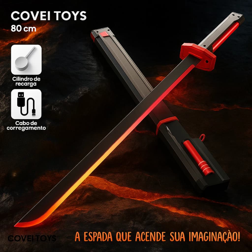 Espada Estilo Japonesa Katana Samurai Com Led RGB e Efeitos de Fumaça e Faísca Colecionável