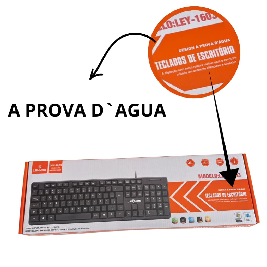 Teclado escritório impermeável à prova d'água e silencioso P/ Computador Preto Básico C/ Fio Usb