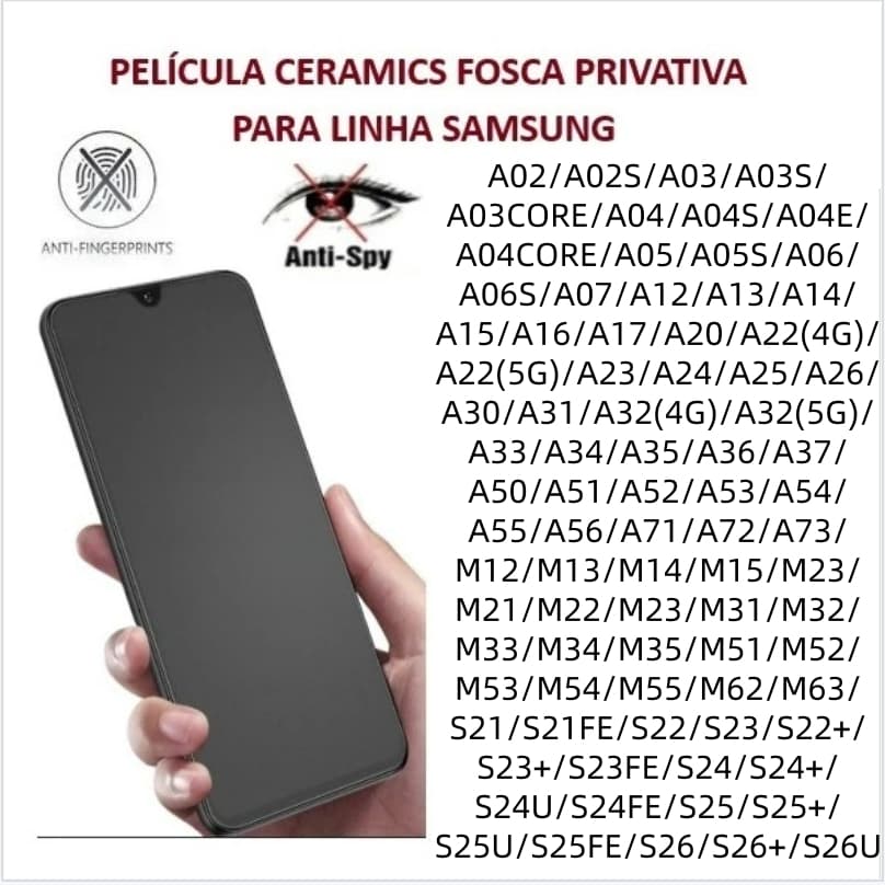 Película Cerâmica Fosca Privacidade Para Samsung Galaxy  Série A, Série M, Série S.