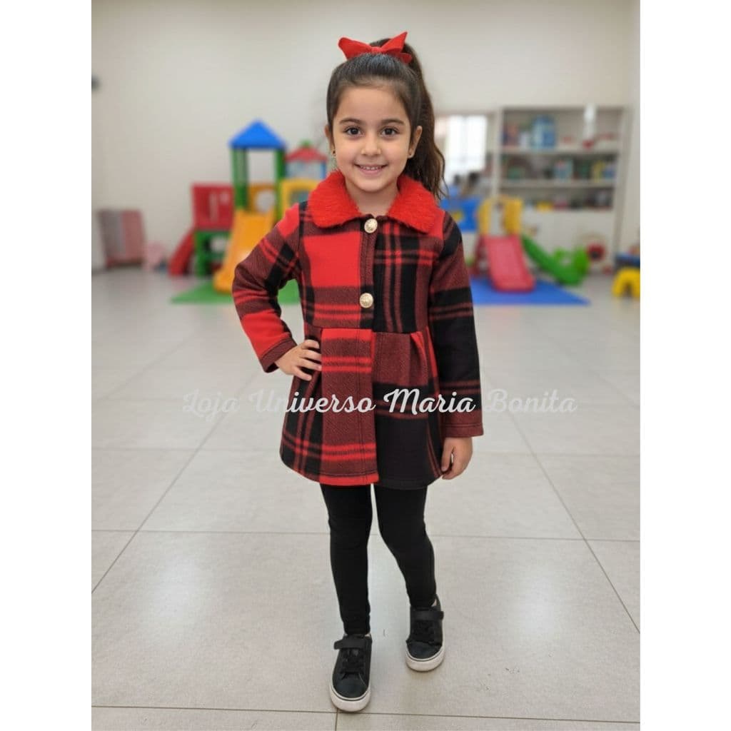 Casaco Infantil Sobretudo Soft Gola Peludinha Tedy Fofinho
