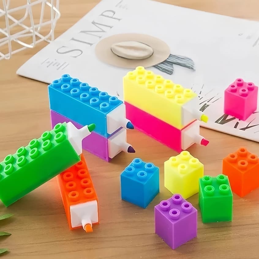 6 Cores Marca Texto De ENCAIXE LEGO Forma de Bloco de Construção Barato