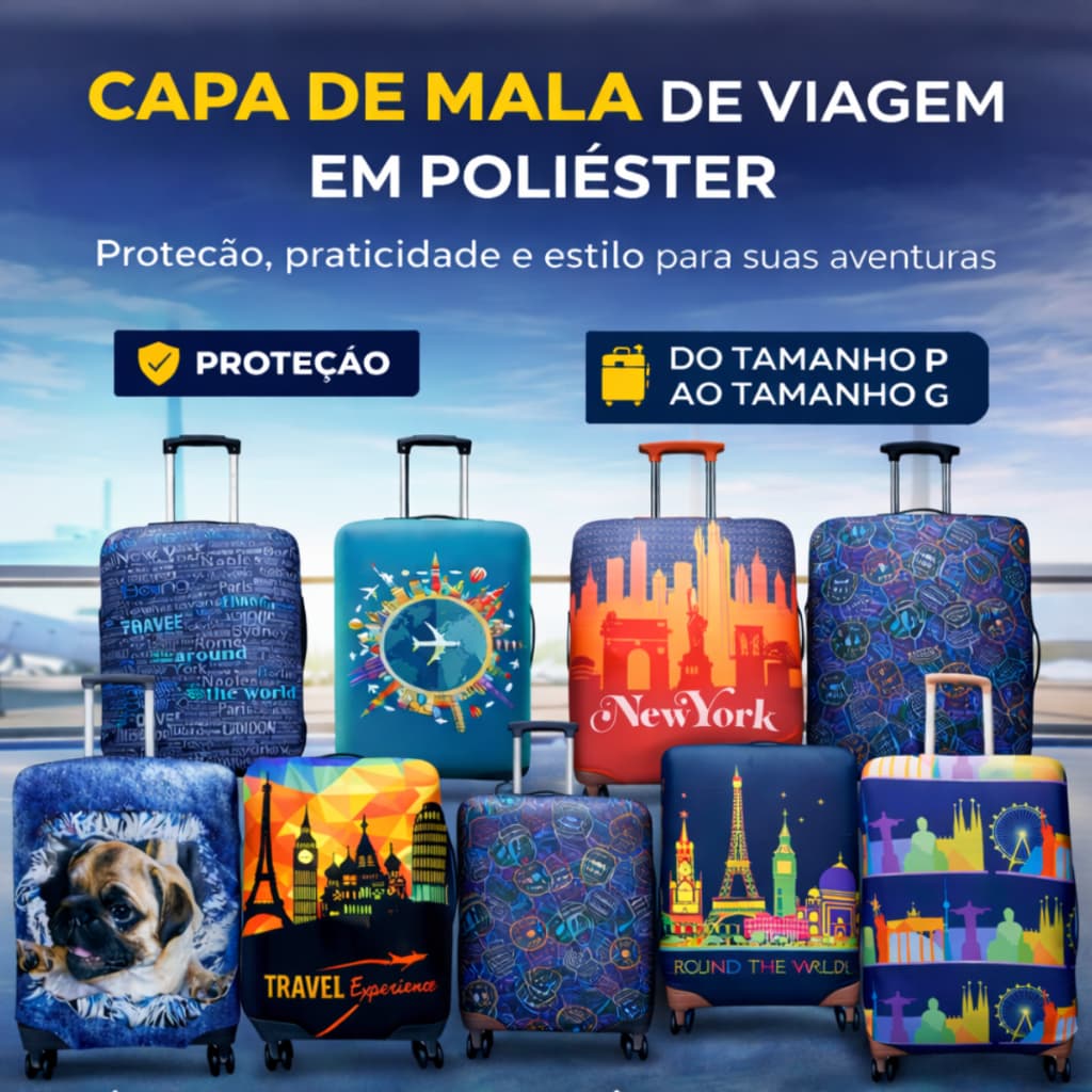 Capa Protetora para Mala Bagagem de Viagem Poliéster Estampada