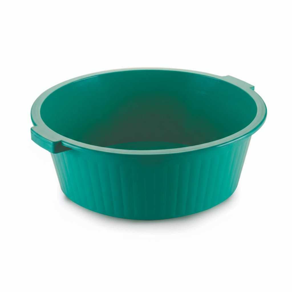Kit 5 Bacias Plástica 15 Litros Redonda Resistente Acabamento Canelado e Alças Laterais Integradas