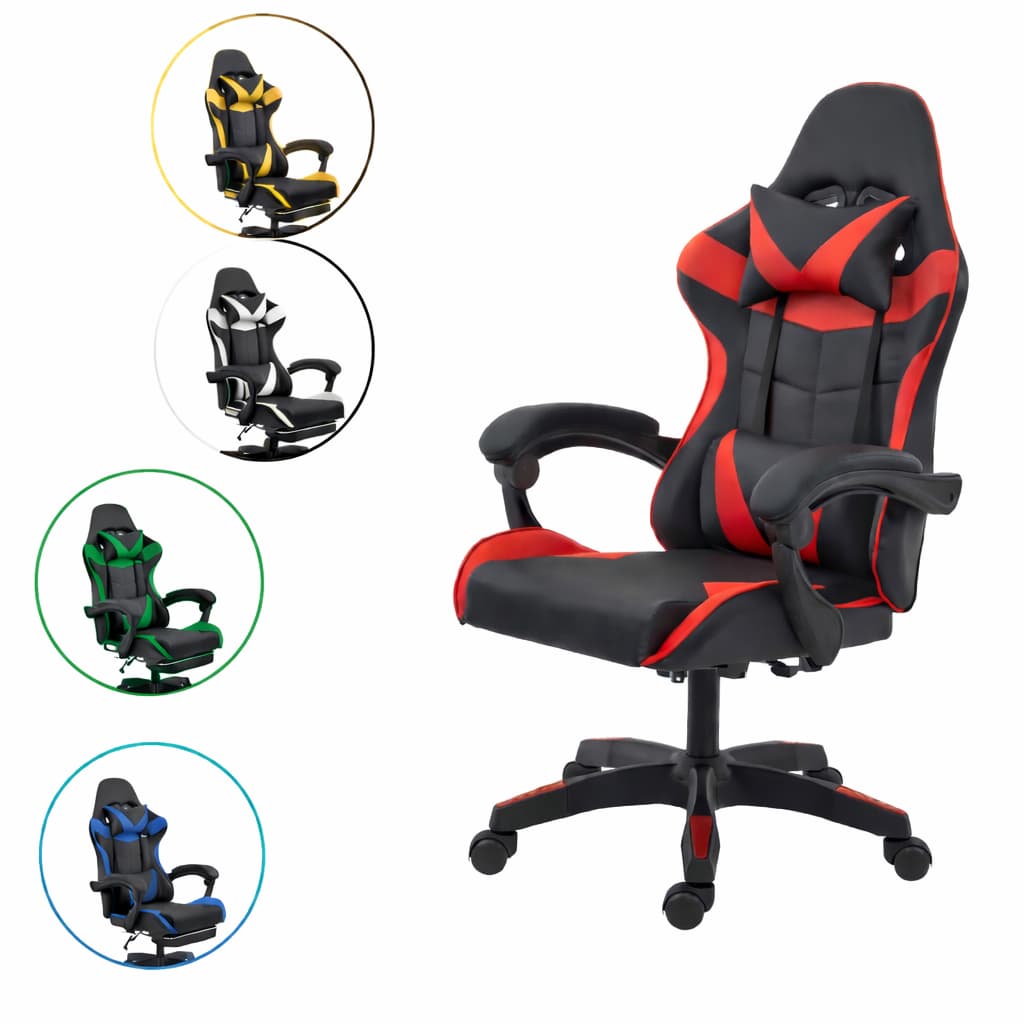 Cadeira Gamer Ergonômica Reclinável com Almofadas para Lombar e Cervical – Couro Sintético 135 kg
