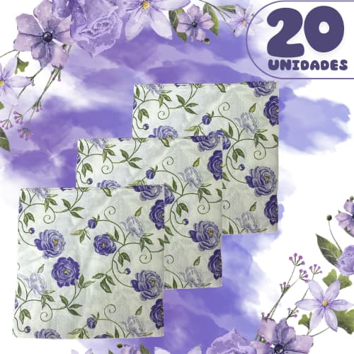 Guardanapo De Papel Folha Dupla 20 Un Jardim Secreto Floral Roxo Folhagem