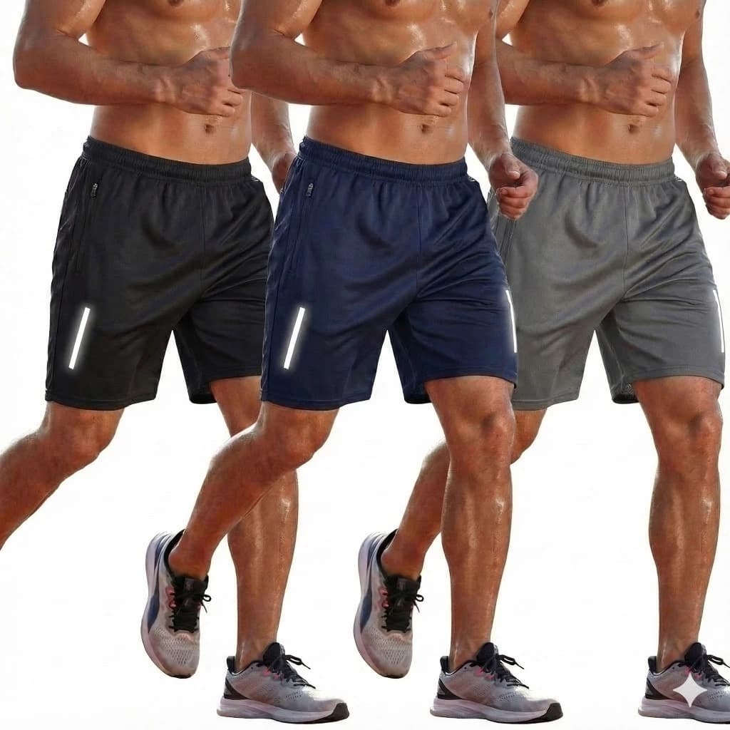 3 Bermudas Shorts Poliéster DryFit Esportes Treino Academia Futebol Ziper no Bolso