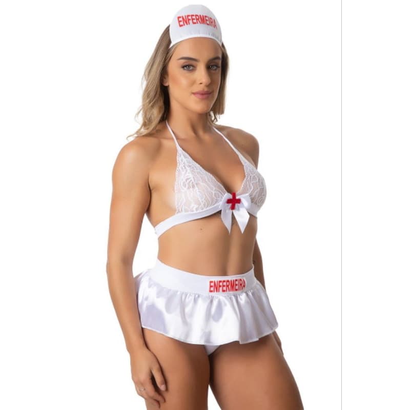 fantasia erótica lingerie sensual sexyshop enfermeira/empregada
