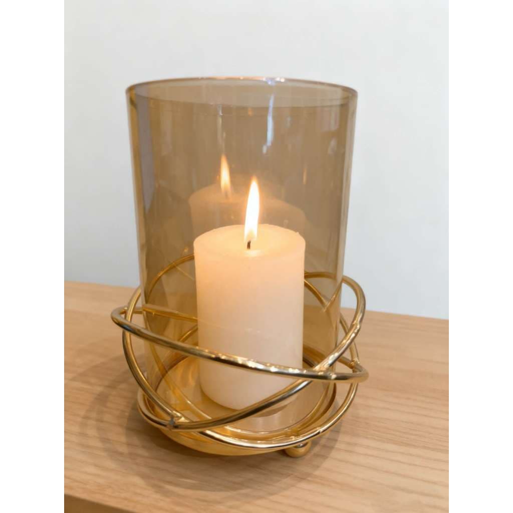 Porta Velas Castiçal e Suporte de Vidro para Vela de 7 Dias Dourado Antichamas para Oratório