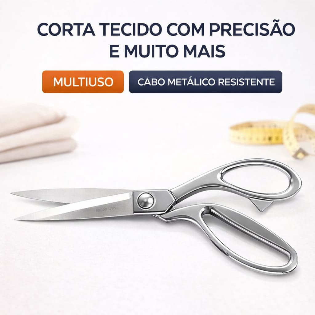 Tesoura Uso Profissional Costureira 26cm Prata Cromada