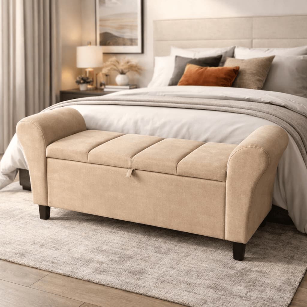 Recamier Baú Casal para Quarto Milão 120 Estofado com Pistão Casal Banco Captonê Aveludado