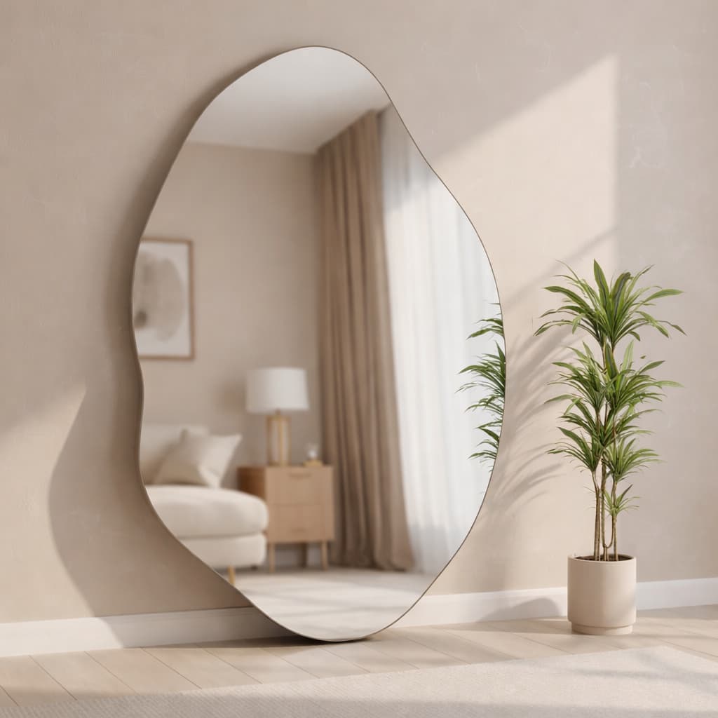 Espelho Orgânico 70x50 Lapidado Polido Moderno Decorativo C/SUPORTE (Habitare Home Decor)